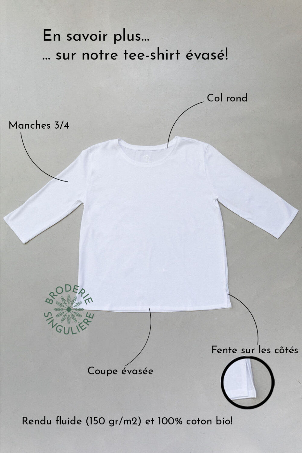 Descriptif tee-shirt brut col rond 100% coton bio