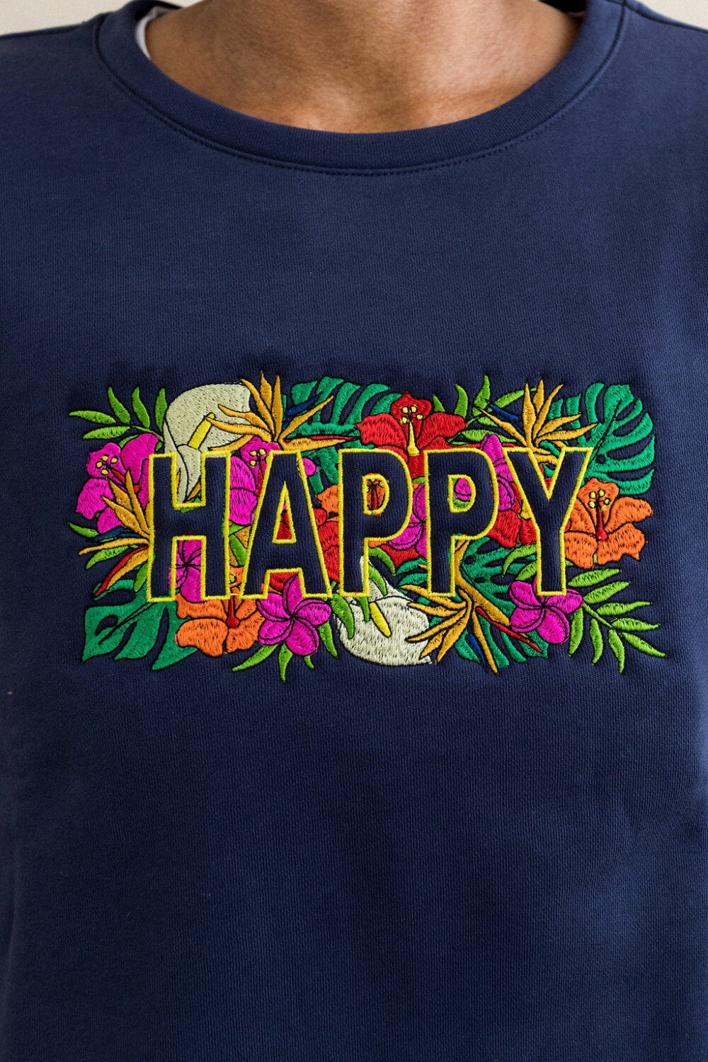 Sweat brodé message Happy floral