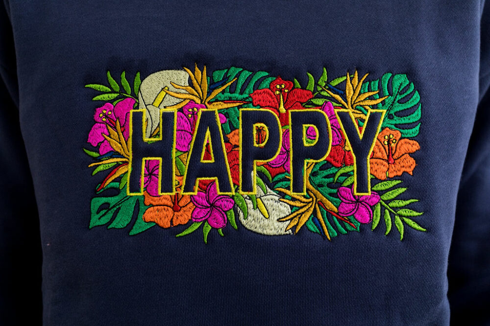 Sweat brodé message Happy floral