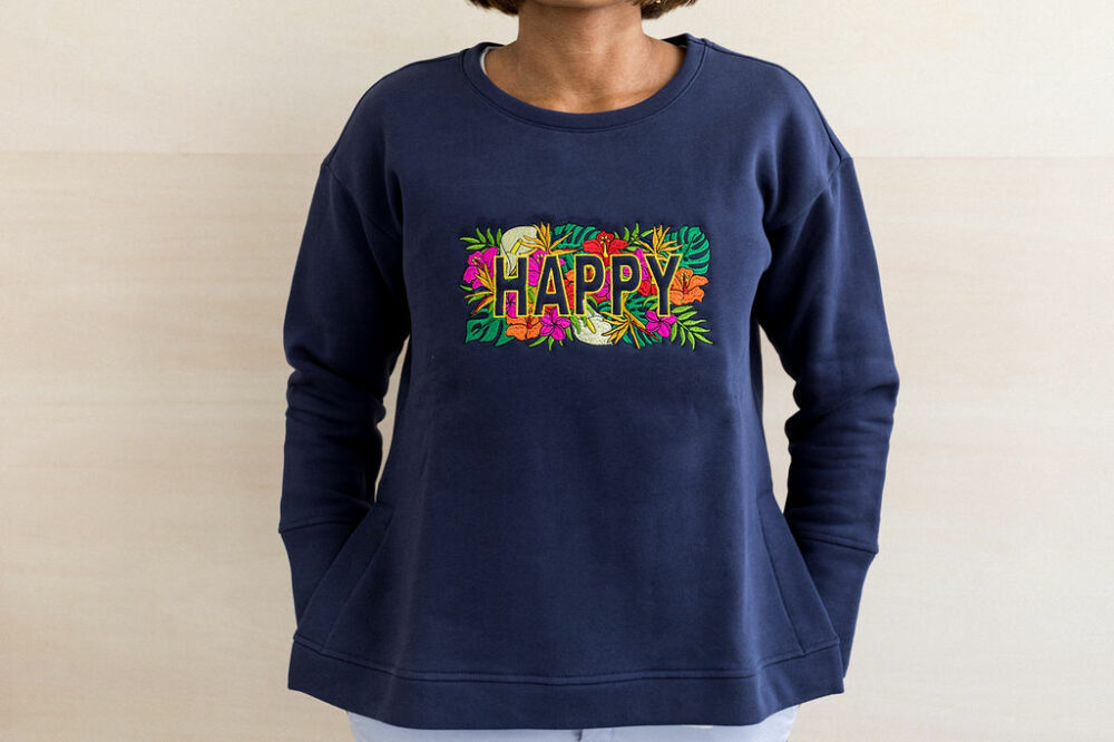 Sweat brodé message Happy floral