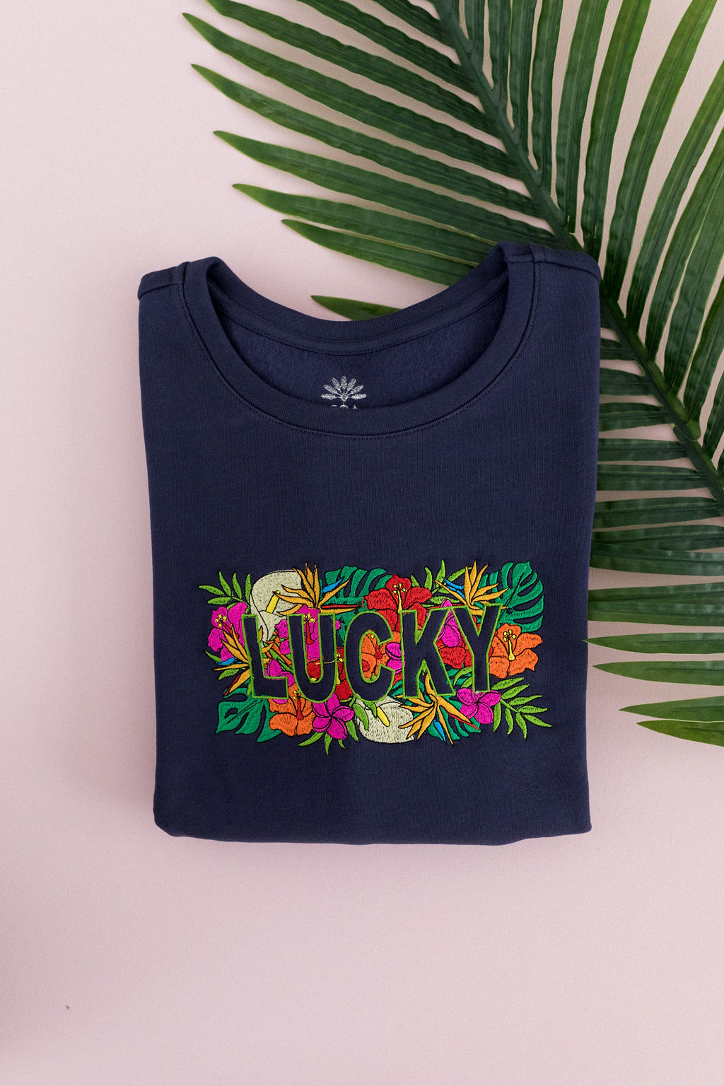 Sweat brodé message Lucky floral