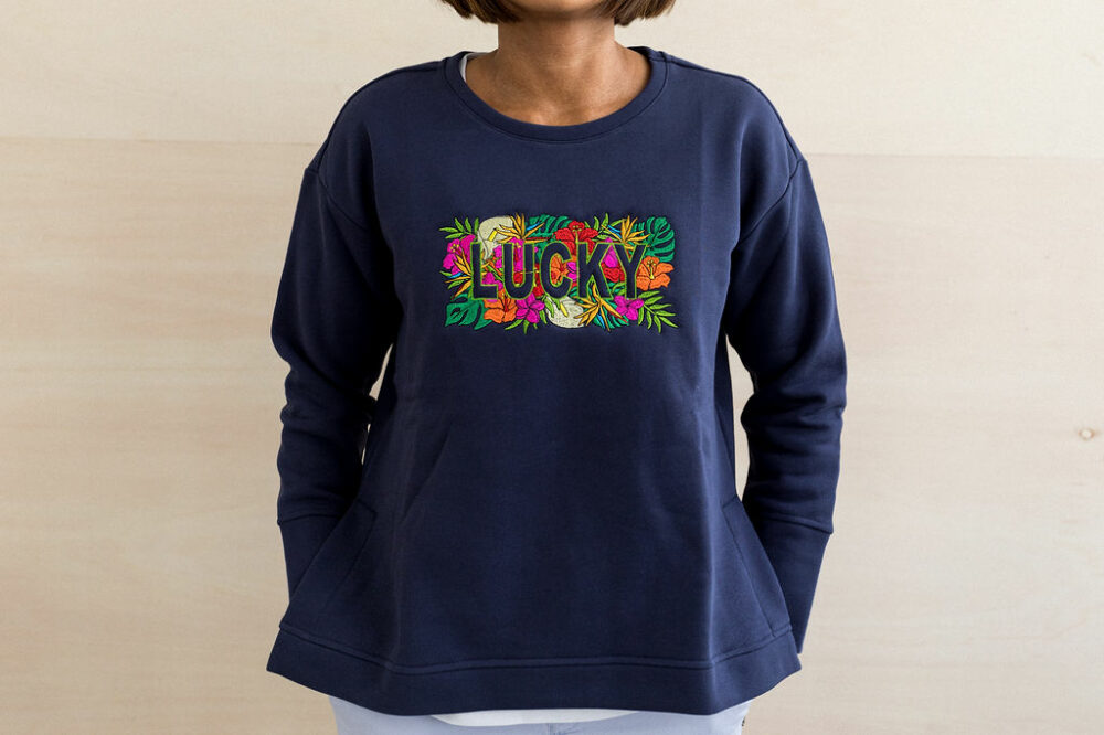 Sweat brodé message Lucky floral