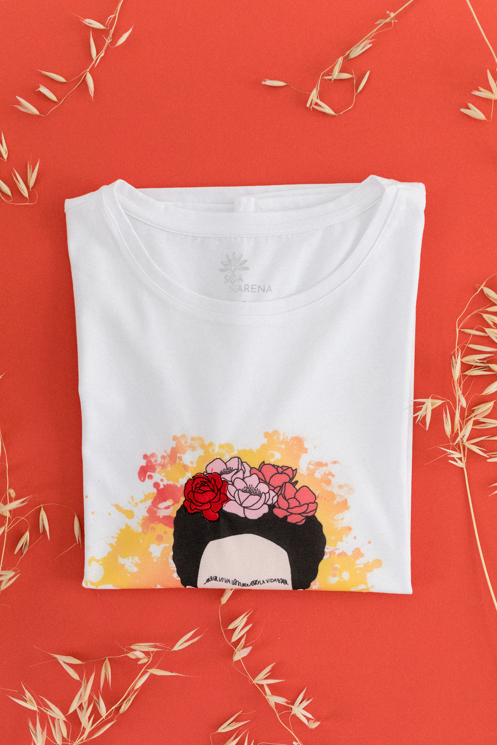 Tee-shirt brodé imprimé Frida Kahlo
