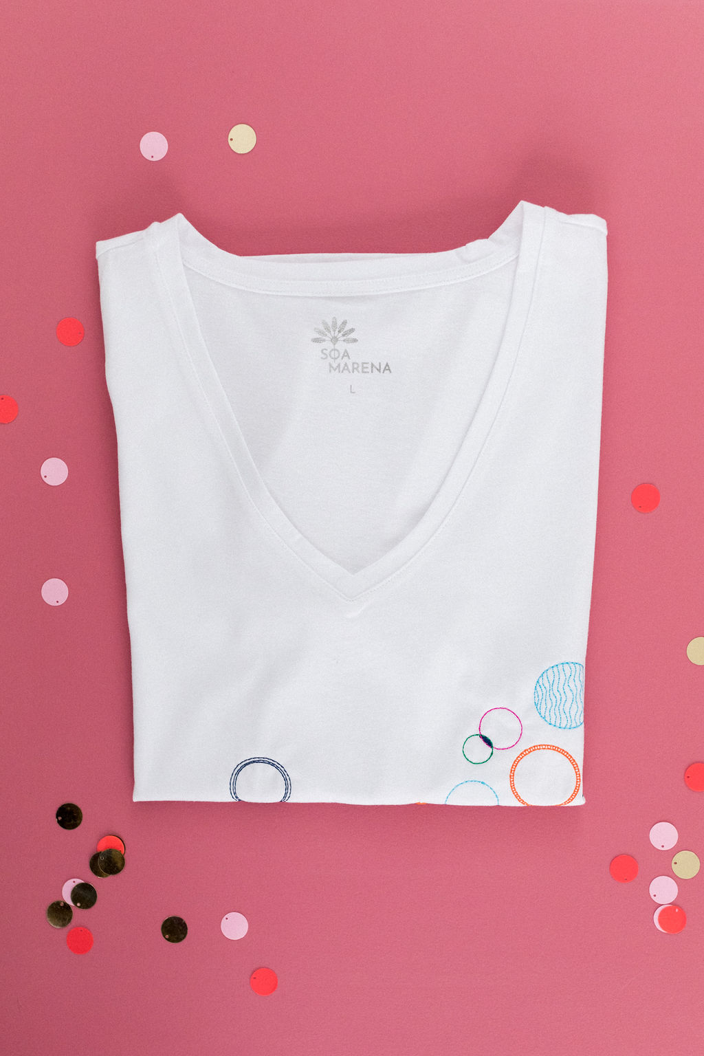 Tee-shirt brodé bulles graphiques 100% coton bio colori blanc