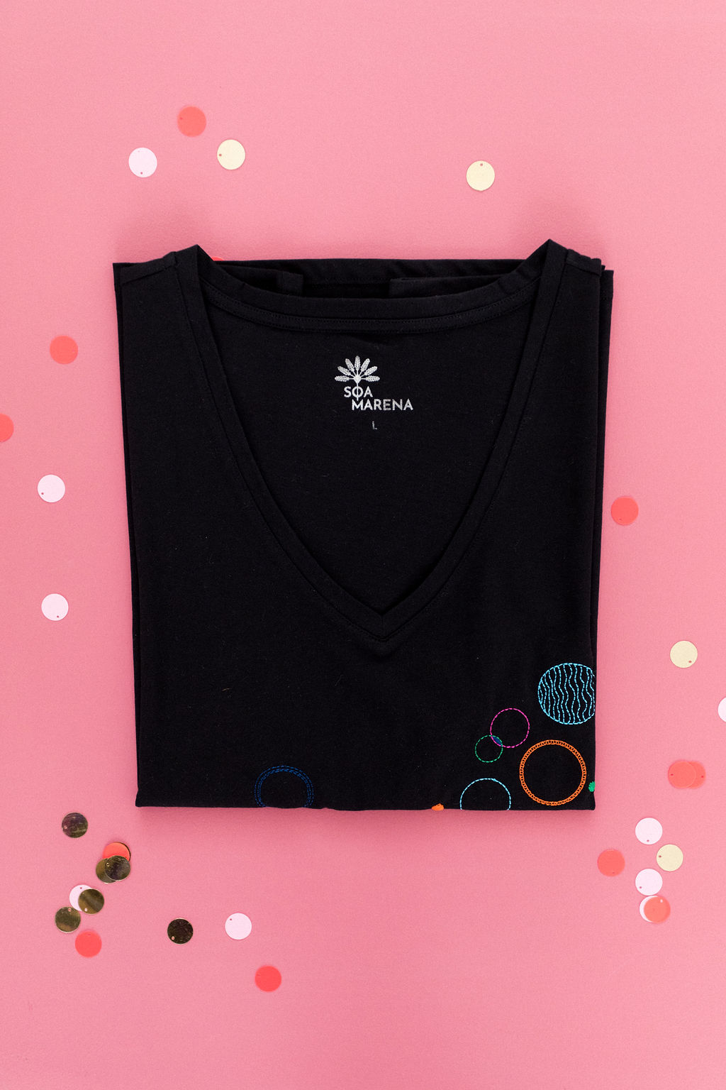 Tee-shirt brodé bulles graphiques 100% coton bio colori noir