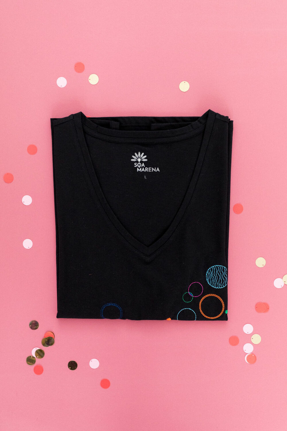 Tee-shirt brodé bulles graphiques 100% coton bio colori noir